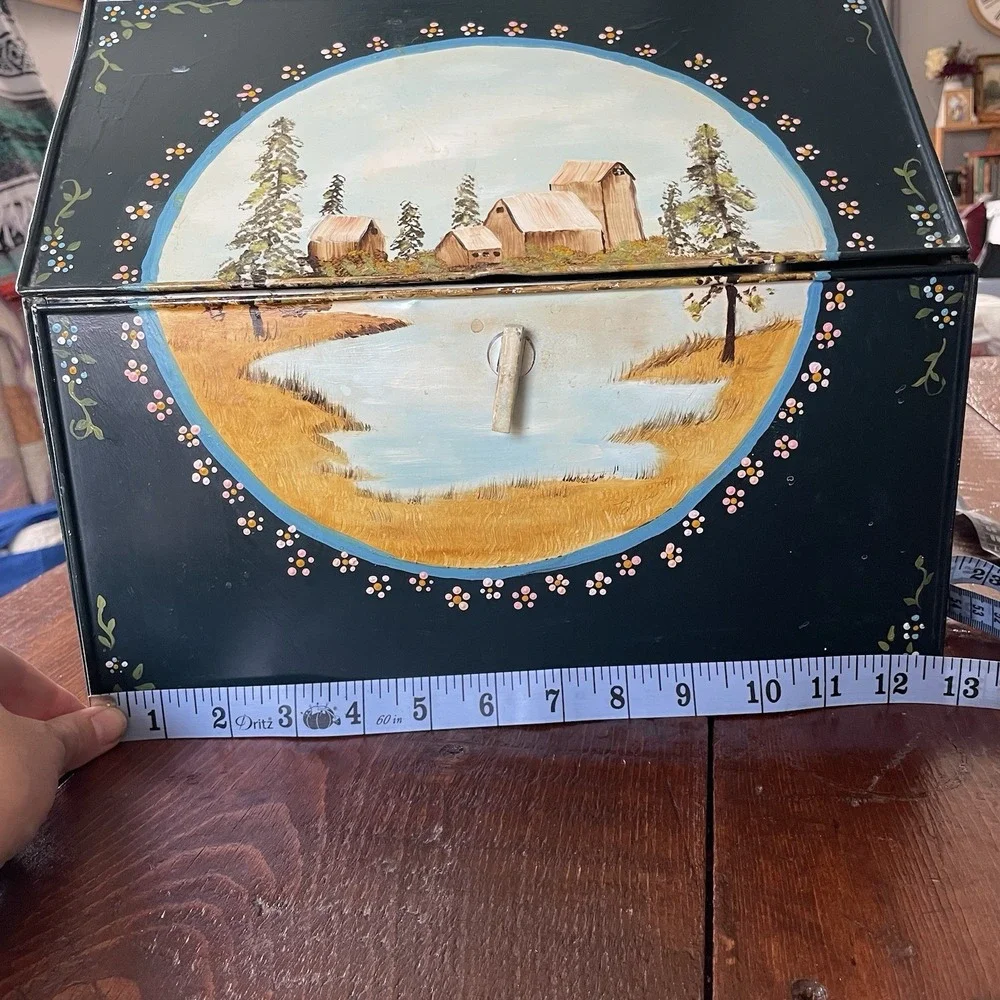 Vintage Ransburg Hand Painted Vented Bread Box W/ 2 Tiers Pie Safe PrimitiveUSA